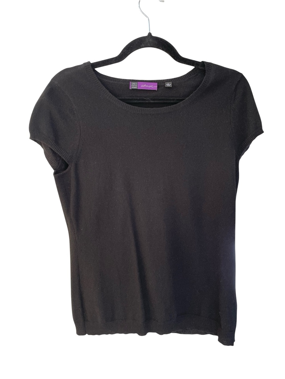Saks Fifth Avenue 100% Cashmere Short Sleeve Sweater Black L